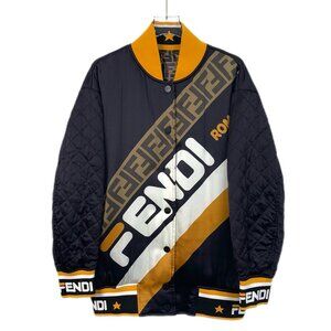 Fendi Reversible Quilted Jacket With Logo Print Mens Size L Black/Gold